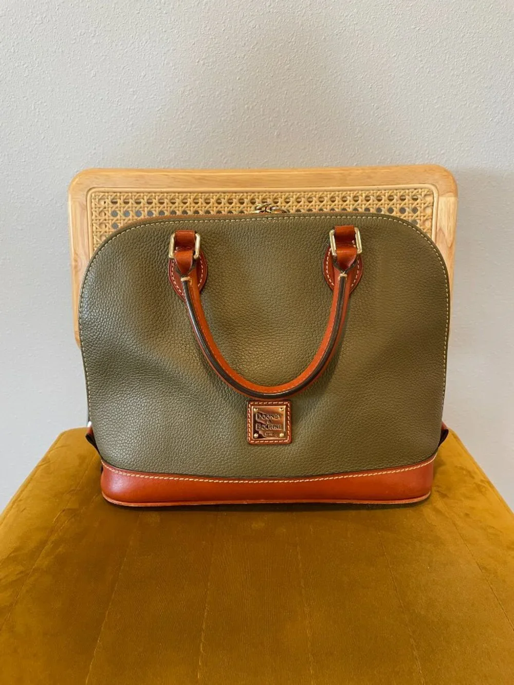 Dooney & Bourke Pebble Leather Domed Satchel Olive Green